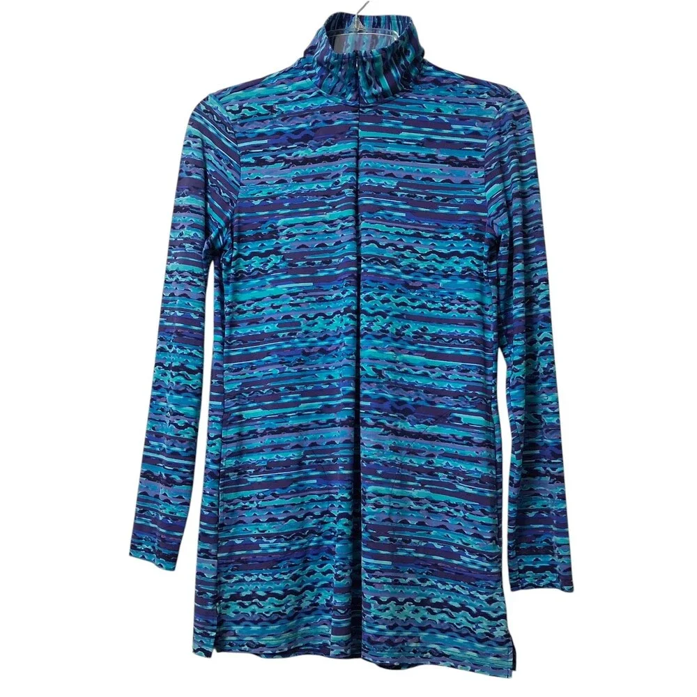 Lands End Rash Guard Cover-Up Womens XS UPF 50+ Pockets Long Sleeve Mini Dress